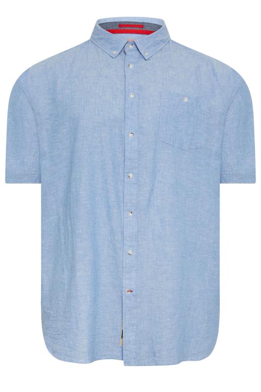  Grande Taille D555 Big & Tall Light Blue Linen Mix Short Sleeve Shirt