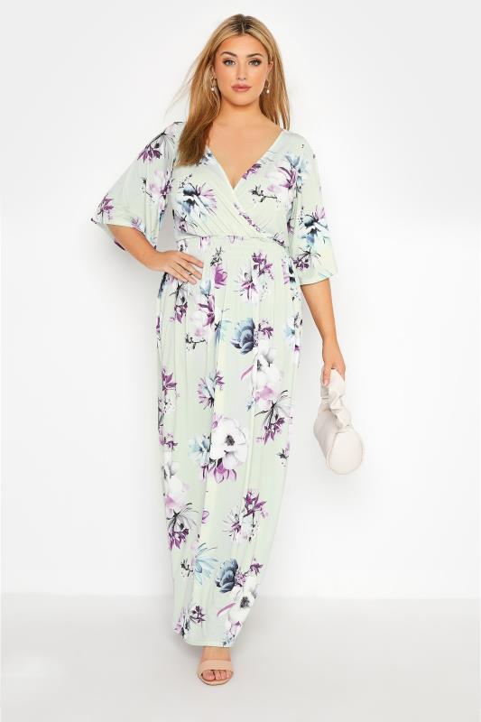 YOURS LONDON Plus Size Mint Green Floral Shirred Waist Maxi Dress | Yours Clothing 2