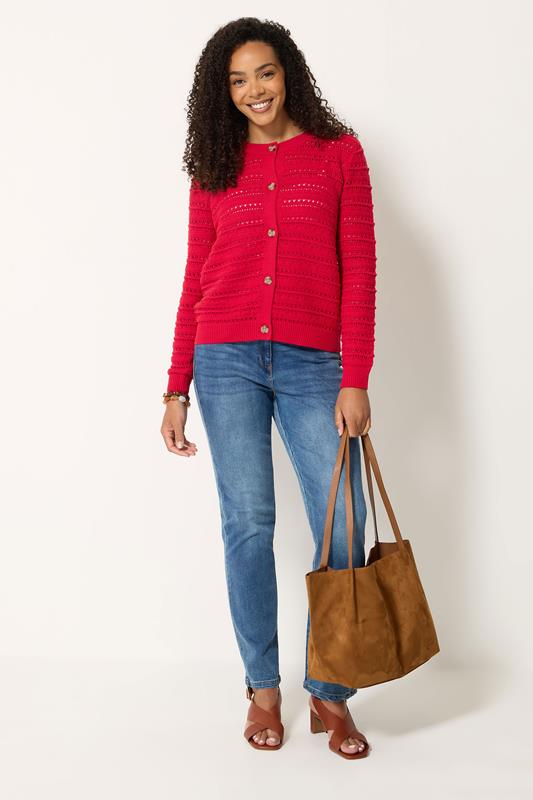 M&Co Red Crew Neck Crochet Cardigan | M&Co 1