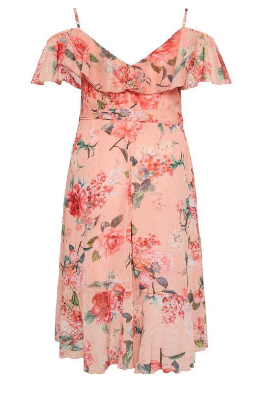 YOURS LONDON Curve Plus Size Pink Cold Shoulder Floral Wrap Dress | Yours Clothing  7