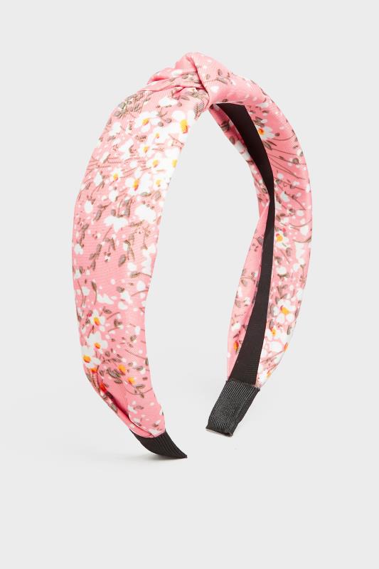 Pink Floral Print Twist Headband 1