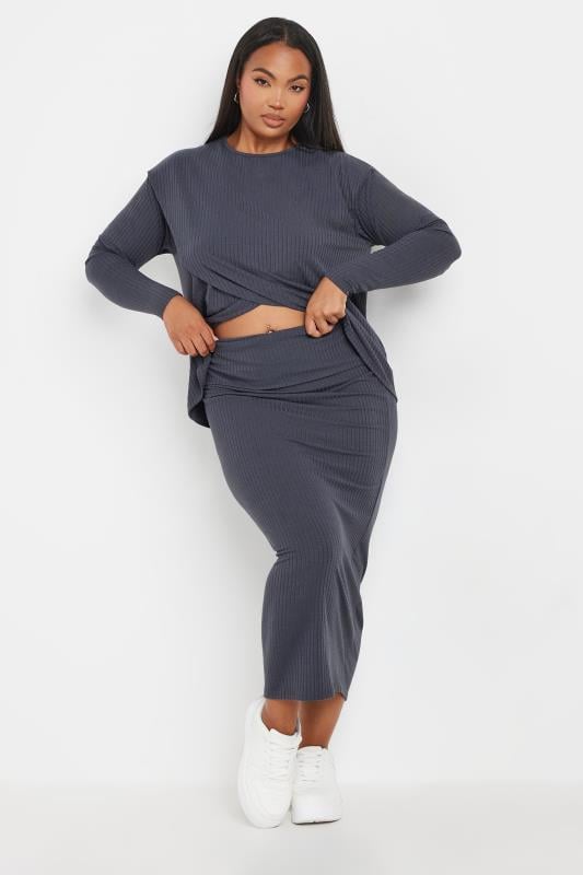 LIMITED COLLECTION Plus Size Grey Ribbed Cross Over Top | Yours Clothing 3