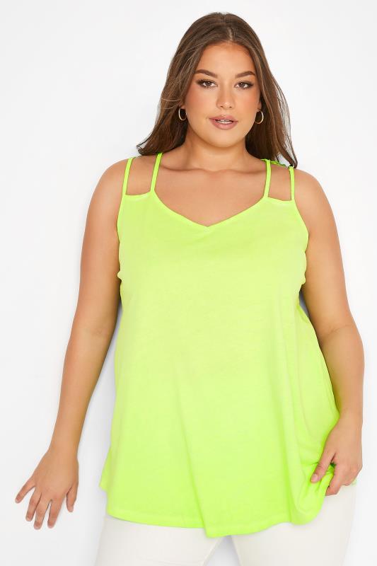 Plus Size  Curve Neon Lime Green Cut Out Strap Vest Top