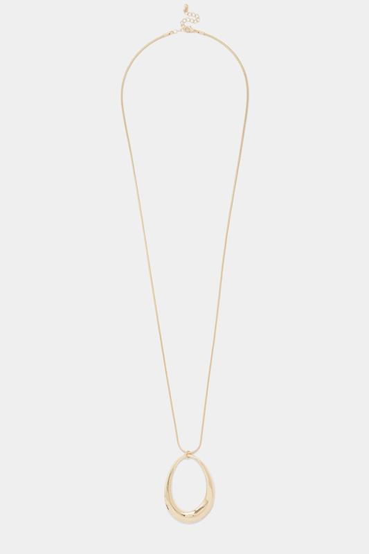  Gold Tone Long Teardrop Pendant Necklace