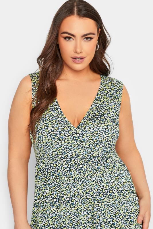 YOURS Curve Plus Size Blue Floral Ditsy Print Maxi Wrap Dress | Yours Clothing  4