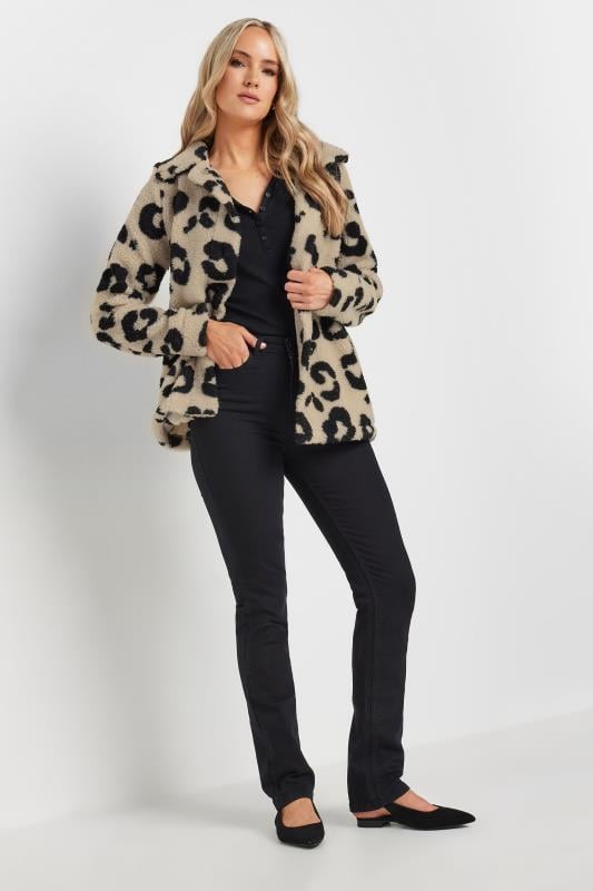 LTS Tall Beige Brown Animal Print Teddy Fleece Jacket | Long Tall Sally 3