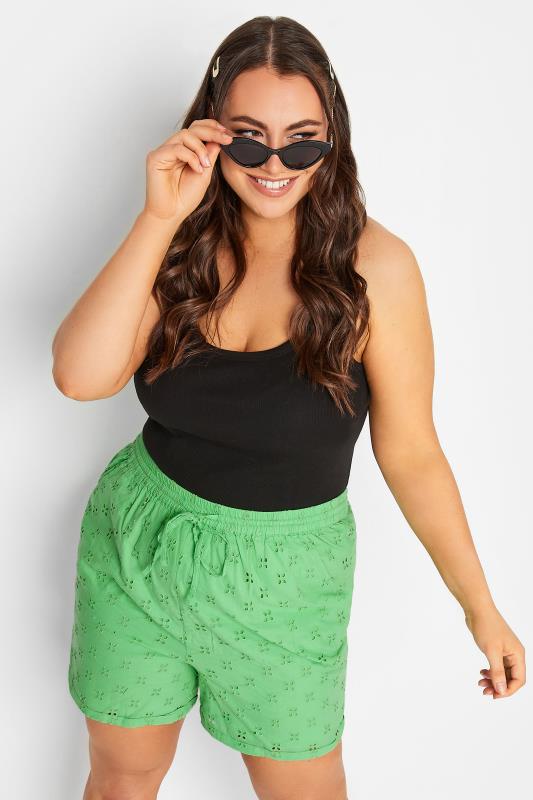 Plus Size  LIMITED COLLECTION Curve Green Broderie Anglaise Shorts