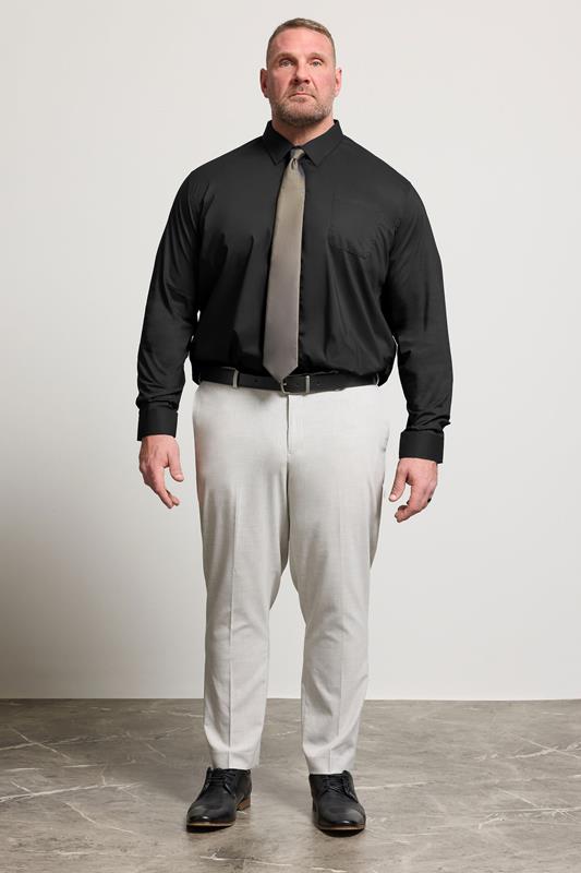 D555 Big & Tall Black Long Sleeve Non Iron Stretch Shirt | BadRhino 1