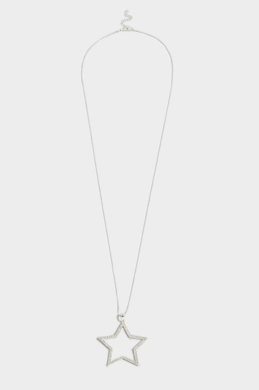 Tall  Yours Silver Tone Diamante Star Long Necklace
