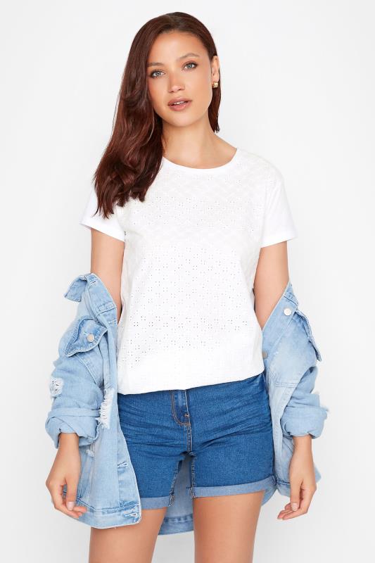 Tall  LTS Tall White Broderie Anglaise T-Shirt