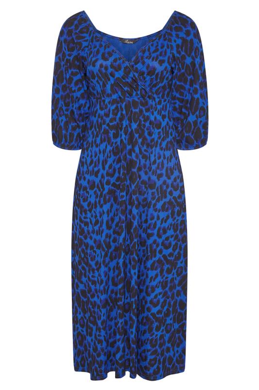 LIMITED COLLECTION Plus Size Navy Blue Leopard Print Wrap Milkmaid Dress | Yours Clothing 6