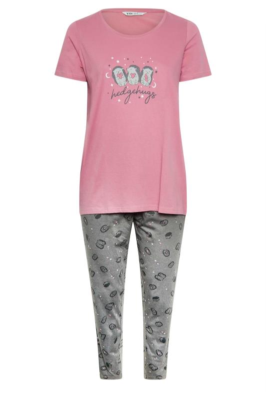 YOURS Plus Size Pink 'Hedgehugs' Slogan Tapered Pyjama Set | Yours Clothing 5