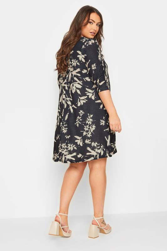 Plus Size Black Floral Print Pocket Swing Dress | Yours Clothing 3