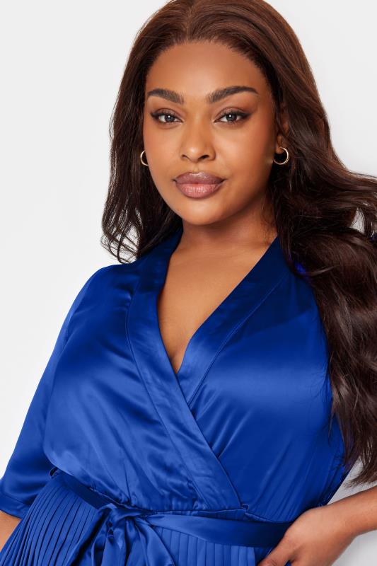YOURS LONDON Plus Size Blue Satin Pleated Wrap Dress | Yours Clothing 4