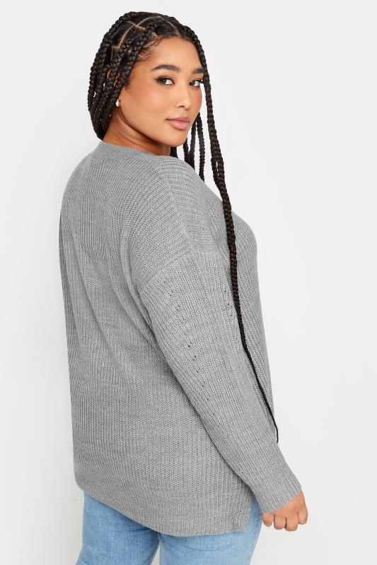 YOURS Plus Size Grey Drop Shoulder Knitted Jumper | Yours Clothing 4