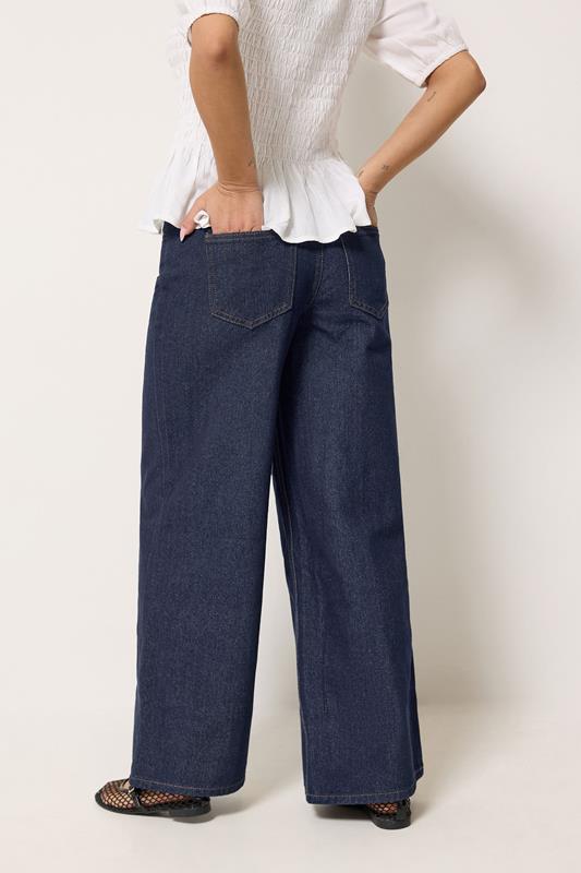 PixieGirl Petite Women's Indigo Blue Elasticated Cotton Wide Leg Jeans | PixieGirl 2