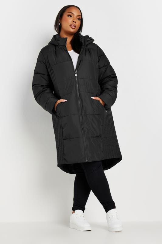 YOURS Curve Black Midi Padded Coat | Yours Clothing 2