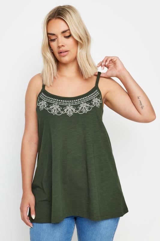 Plus Size  YOURS Curve Green Embroidered Swing Cami Top