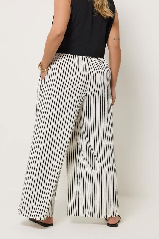 YOURS Plus Size White Stripe Paper Bag Waist Trousers | Yours Clothing 2