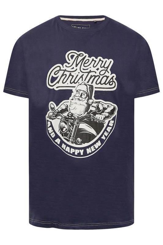 KAM Big & Tall Navy Blue Santa Biker Print T-Shirt 1