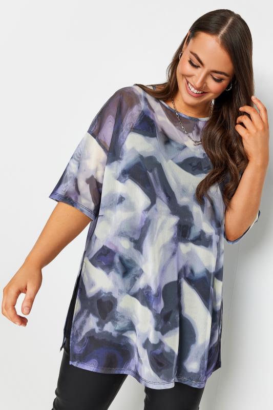Plus Size  LIMITED COLLECTION Curve Black Abstract Print Oversized Mesh Top