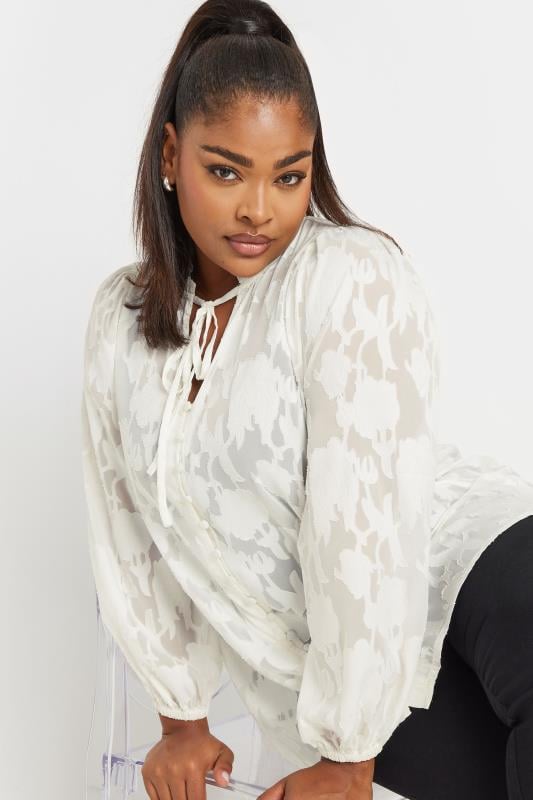 YOURS Plus Size White Tie Neck Blouse | Yours Clothing