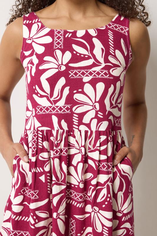 M&Co Berry Purple Floral Linen Midi Dress | M&Co 5