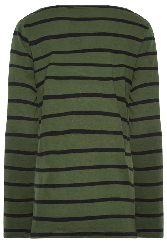 LTS Tall Women's Khaki Green Stripe Long Sleeve Cotton T-Shirt | Long Tall Sally 8