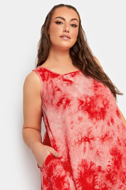 YOURS Plus Size Curve Coral Orange Tie Dye Print Swing Dress| Yours Clothing  4