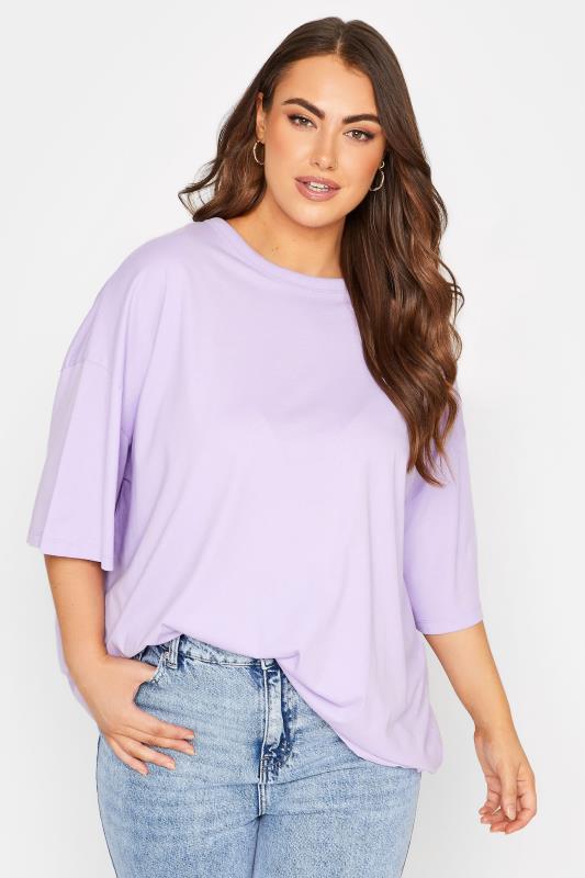 Plus Size Lilac Purple Oversized Boxy T-Shirt | Yours Clothing 1