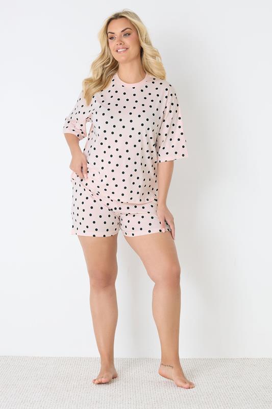 YOURS Plus Size Pink Polka Dot Sleep Tee Top | Yours Clothing 2