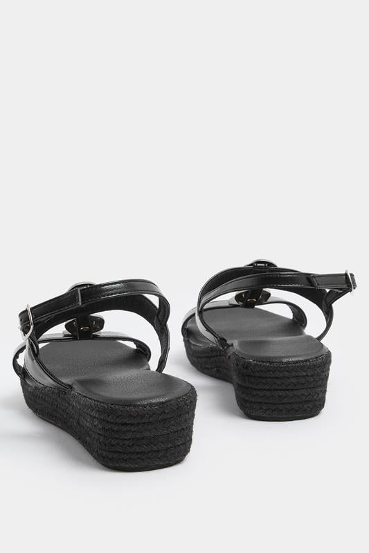 Black Hammered Disk Wedge Sandals In Wide E Fit | Yours Clothing 4