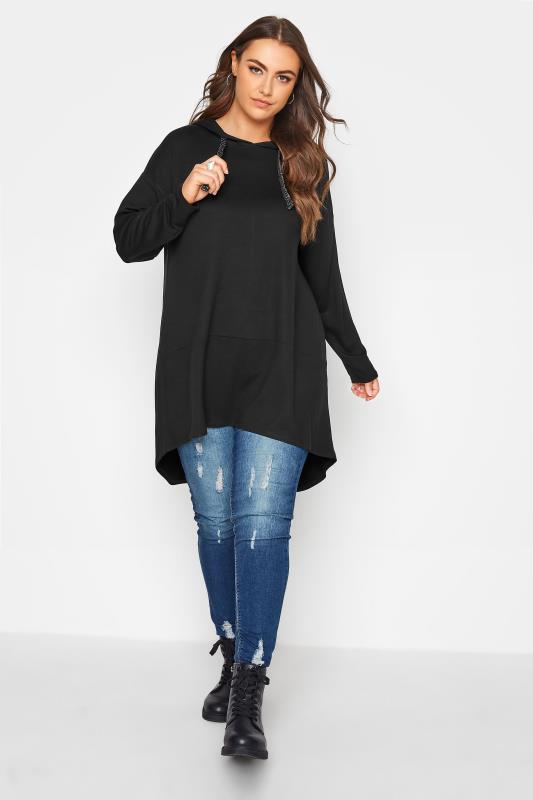 Plus Size Black Tunic Hoodie | Yours Clothing 3