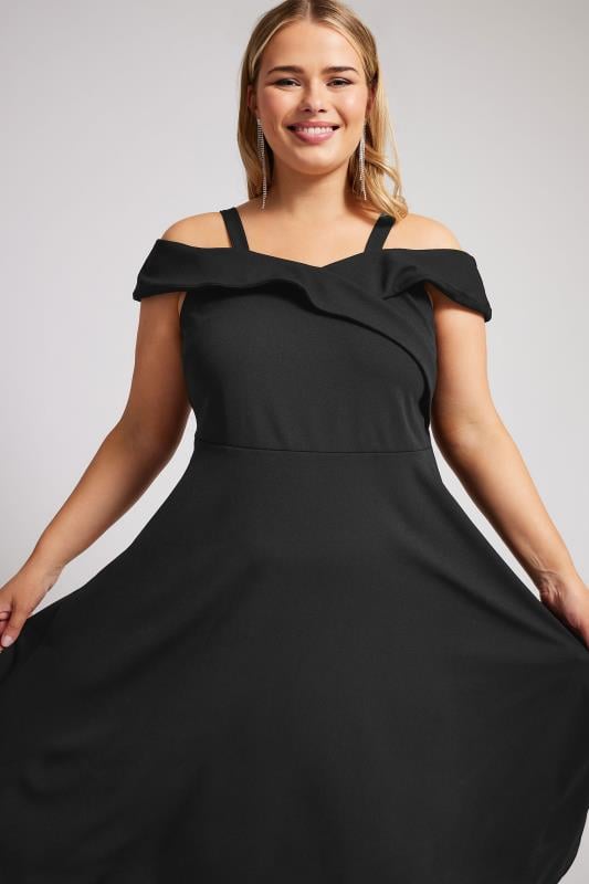 Plus Size  YOURS LONDON Curve Black Bardot Dipped Hem Dress