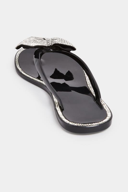 PixieGirl Black Diamante Bow Jelly Sandals In Standard Fit  | PixieGirl 4