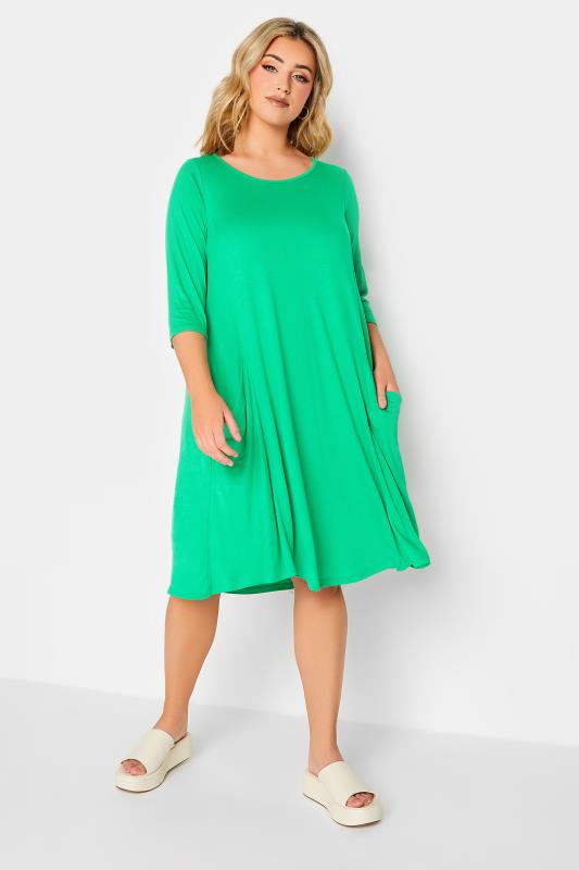 YOURS Plus Size Green Drape Pocket Dress | Yours Clothing 2