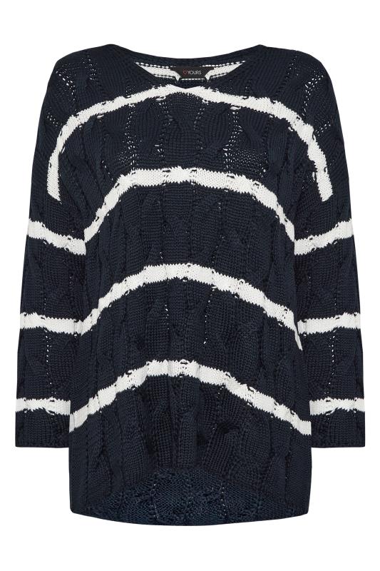 YOURS Plus Size Navy Blue Stripe V-Neck Cable Knit Jumper | Yours Clothing 6