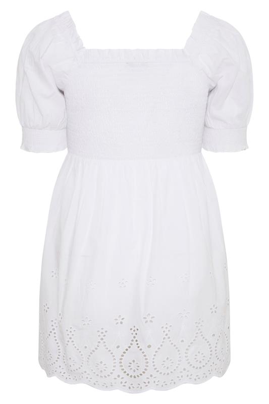 Plus Size White Shirred Broderie Anglaise Top | Yours Clothing 7