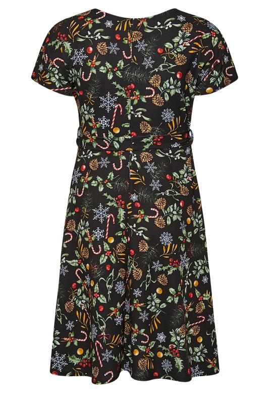 YOURS LONDON Plus Size Black Christmas Print Wrap Skater Dress | Yours Clothing 7