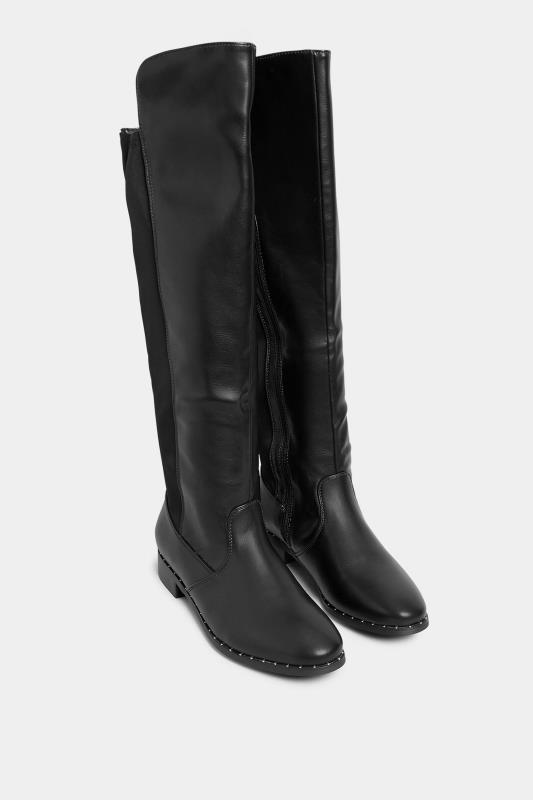 Black Studded Knee High Boots In Wide E Fit & Extra Wide EEE Fit | Yours Clothing 2