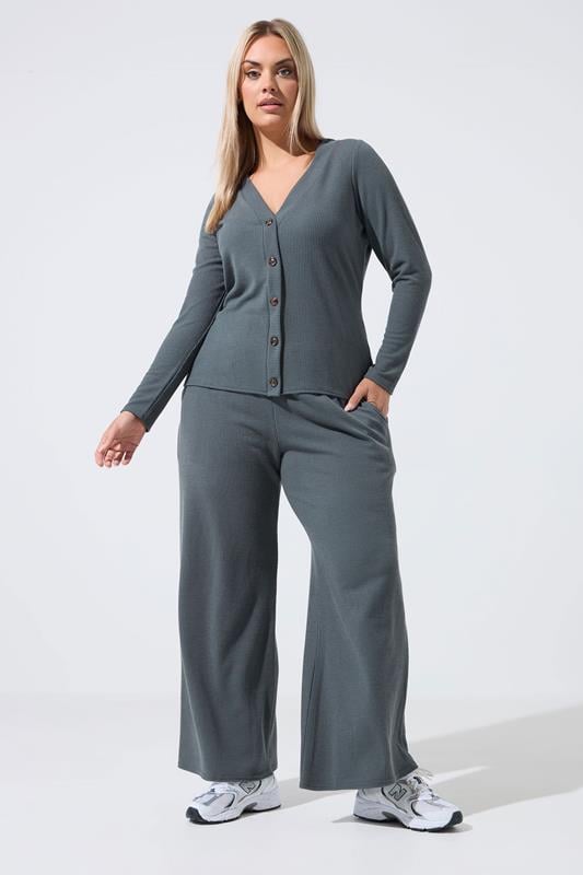 LIMITED COLLECTION Plus Size Grey Ribbed Button Cardigan | Yours Clothing 1