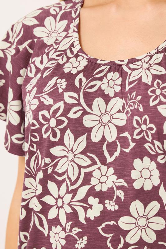 M&Co Berry Red Floral Cotton Scoop Neck Top | M&Co 4