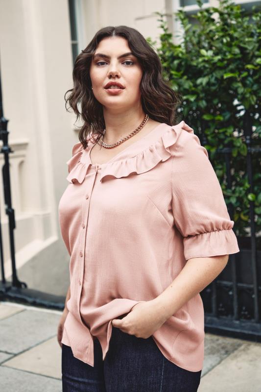 LIMITED COLLECTION Plus Size Pink Button Frill Blouse | Yours Clothing  5