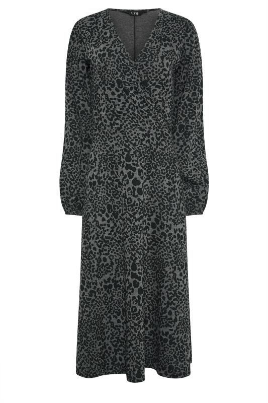 LTS Tall Women's Charcoal Grey Leopard Print Midi Wrap Dress | Long Tall Sally 5