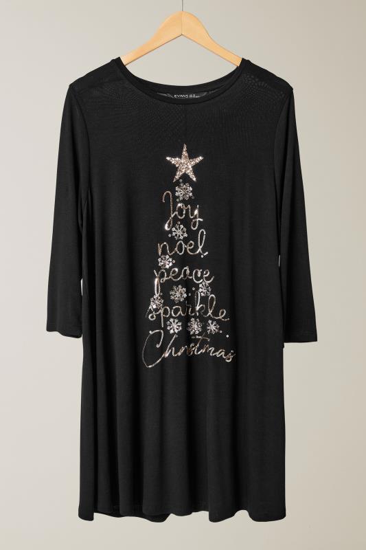 EVANS Plus Size Black Sequin Embellished Christmas Tree Top | Evans 5