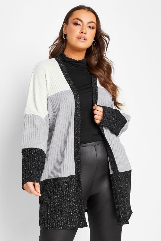Plus Size  YOURS LUXURY Curve Grey Colour Block Soft Touch Cardigan