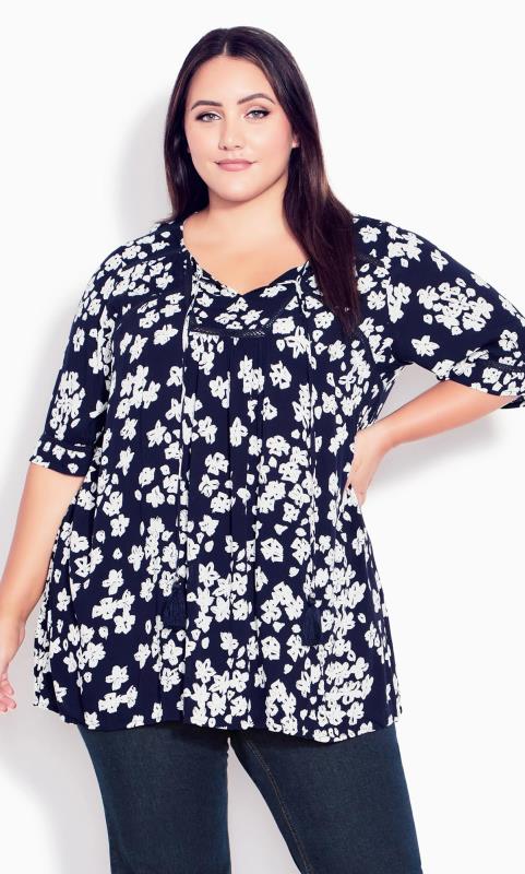 Crochet Navy Floral Peasant Tassel Tunic 2