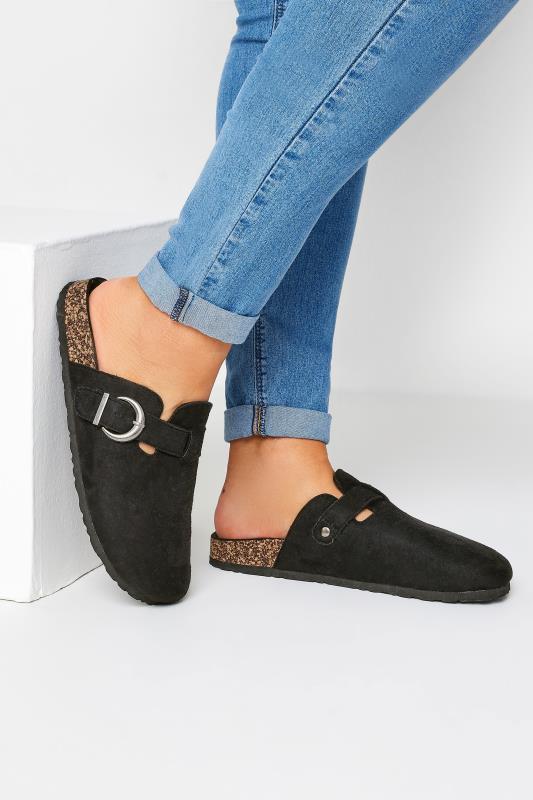  Grande Taille Black Faux Suede Clogs In Extra Wide EEE Fit