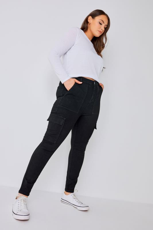 YOURS Curve Plus Size Black Cargo AVA Jeans | Yours Clothing  6