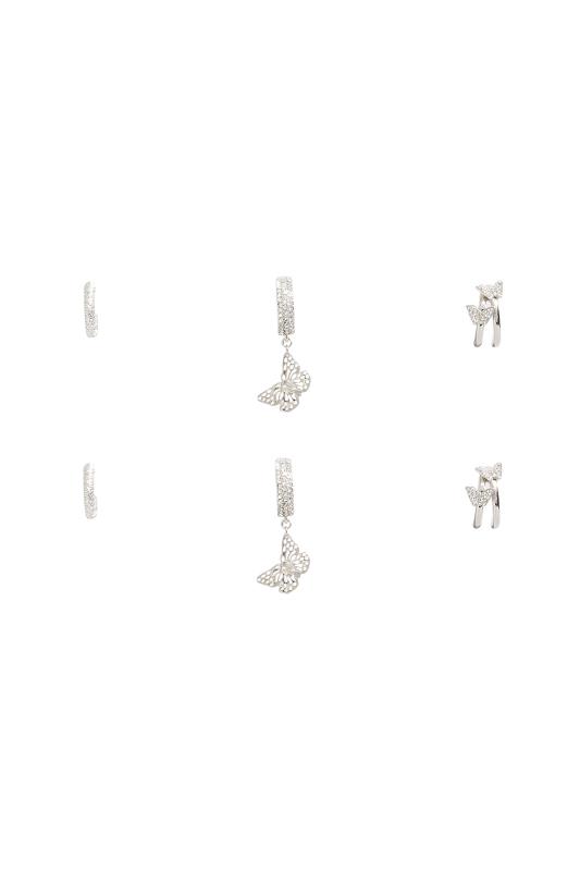 3 PACK Silver Diamante Butterfly Earrings 5